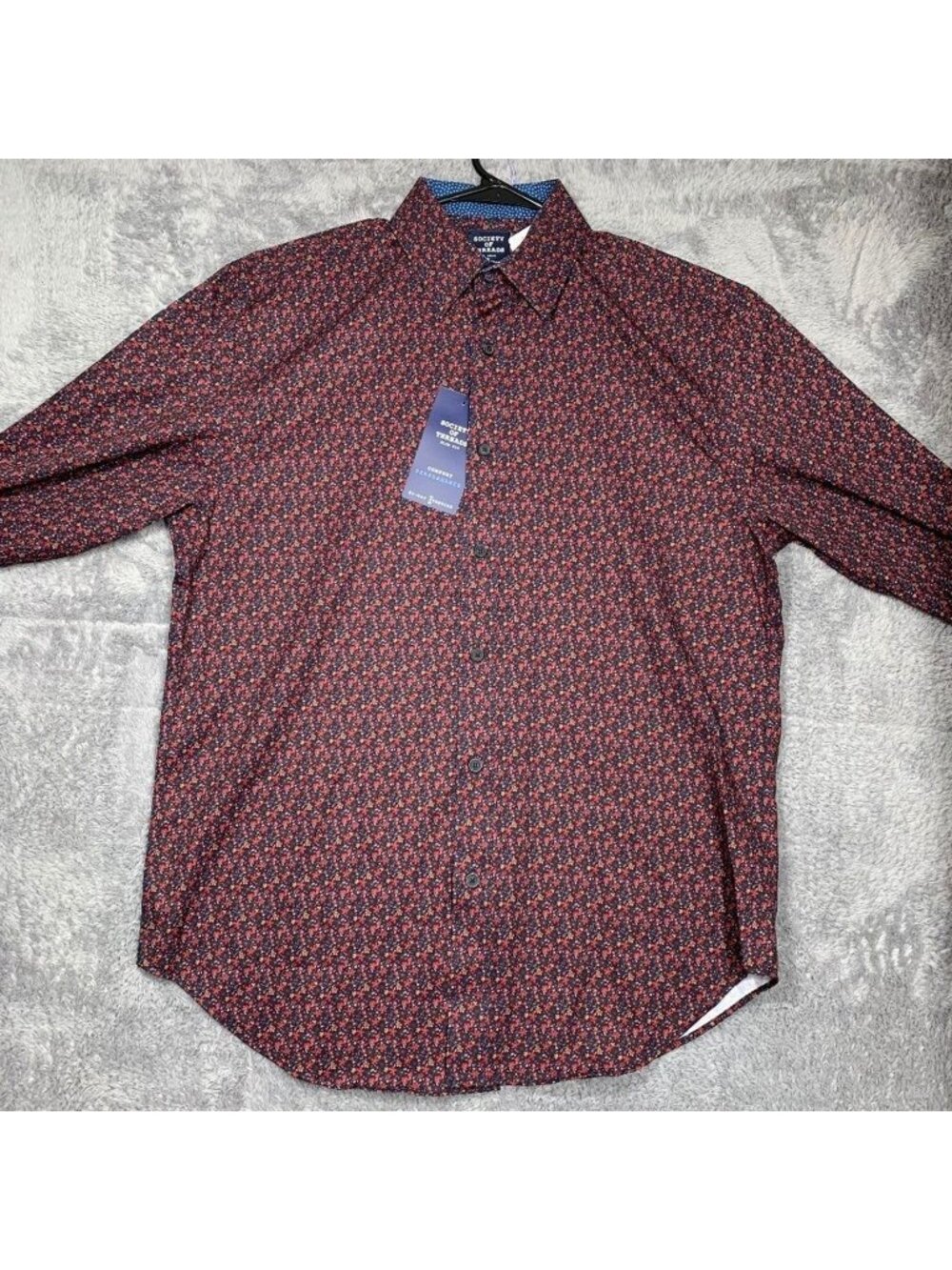 Society of Threads Floral Shirt Mens Medium Red Slim Fit 4-Way Stretch SOV9FSW10